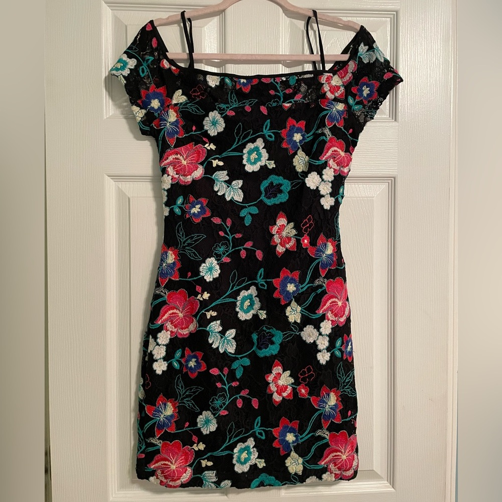 Guess Black Floral Lace Dress